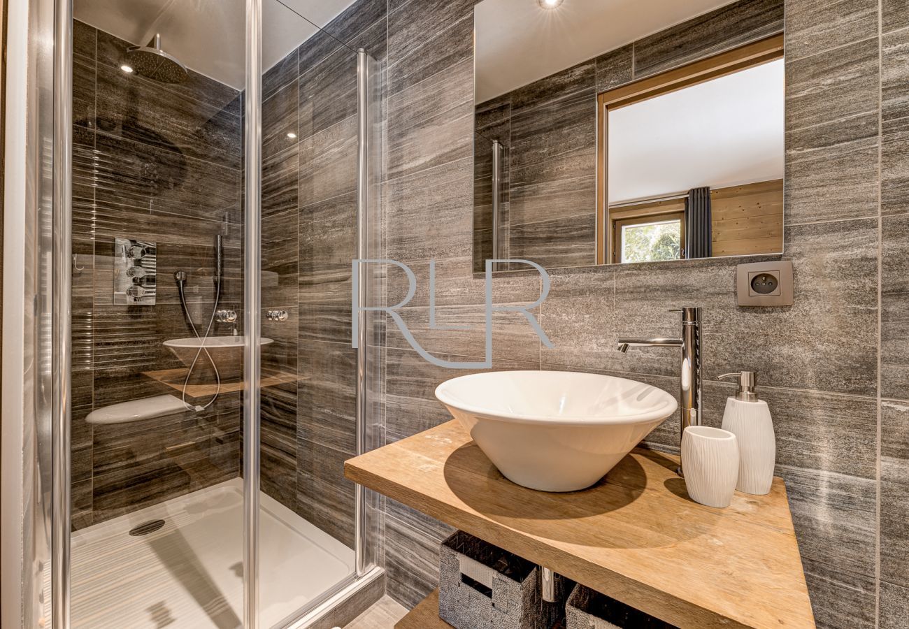This modern shower room with basin in Chalet les Sauberands accompanies one of the ground floor bedrooms